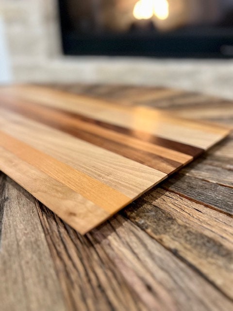 Custom Walnut, Maple and Cherry 26” X 12 1/8” Cutting Board with a long sleek low profile design. XL size for Brisket and Ribs.