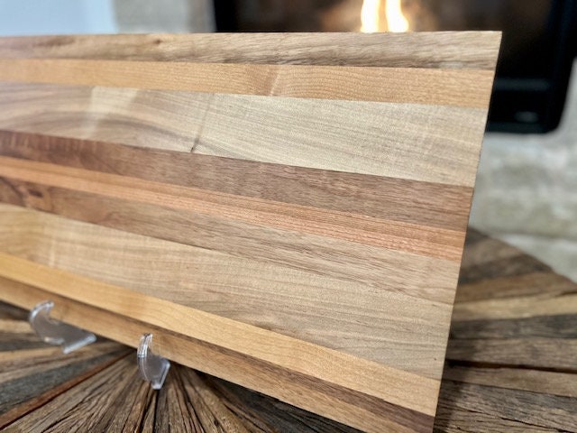 Custom Walnut, Maple and Cherry 26” X 12 1/8” Cutting Board with a long sleek low profile design. XL size for Brisket and Ribs.