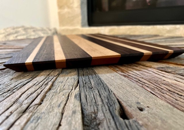 Custom one of a kind 24” X 12 3/4” Cutting Board Walnut and Beach Wood Long sleek low profile design. XL size for Briskets and Ribs.