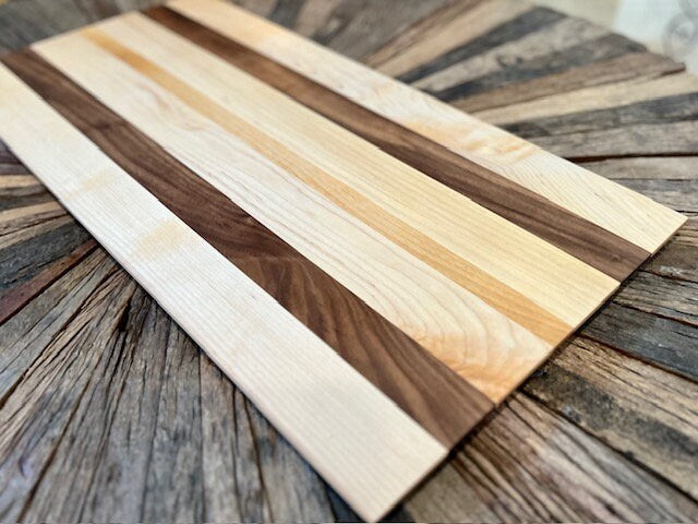 Cherry Wood, Maple and Walnut Hand Made Cutting Board 25 5/8” wide 13” tall and 3/4” thick board