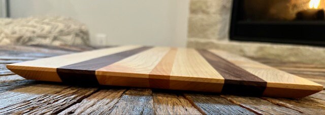 Cherry Wood, Maple and Walnut Hand Made Cutting Board 25 5/8” wide 13” tall and 3/4” thick board